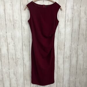 Miusol Burgundy Ruched Zip Back Sleeveless Midi Fitted Dress Small